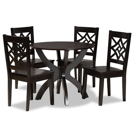 Baxton Studio Anila Modern and Contemporary Dark Brown Finished Wood 5-Piece Dining Set 179-11385-10902-Zoro